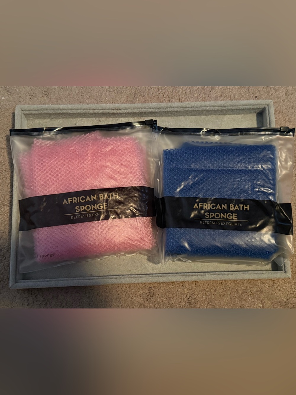 New in package- African Bath Sponge Set - Pink and Blue